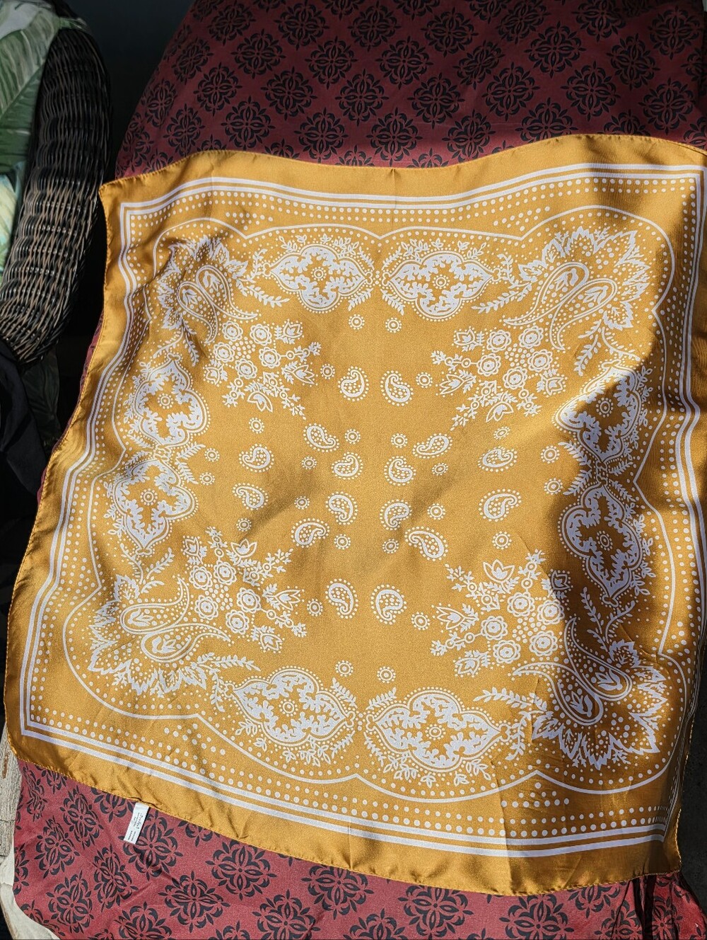 Olivia Moss Yellow Paisley Polyester Scarf 26" Square